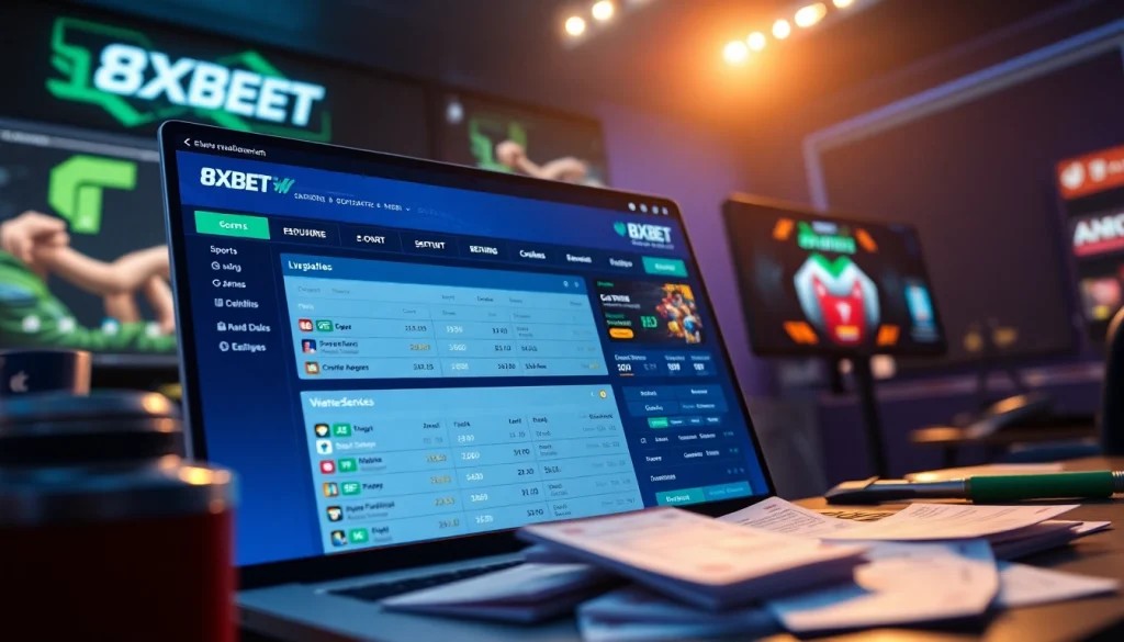 Engaging online betting experience featuring 8XBET highlighted in a vibrant esports dashboard.